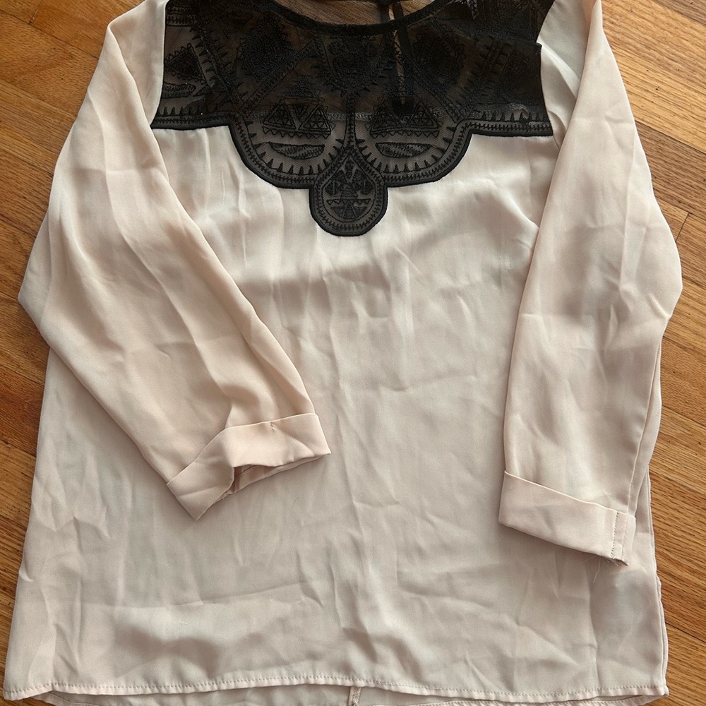 Chic Sheer Blouse with Black Lace Detail